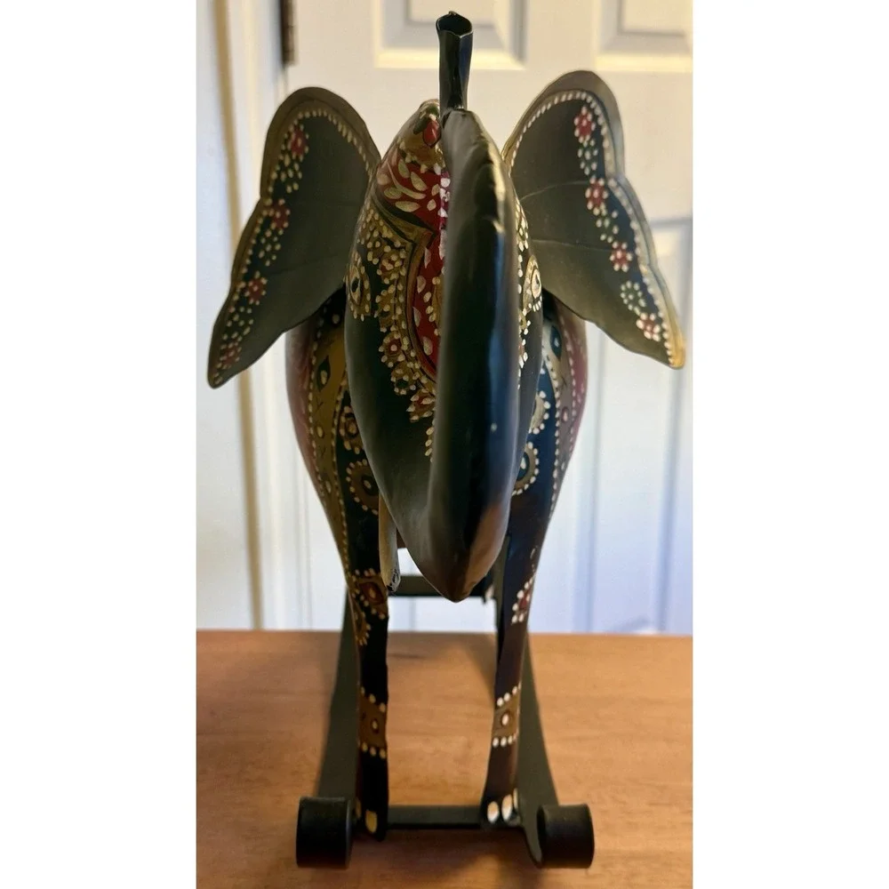 Vintage Metal Rocking Elephant Decor Hand Painted ‎ 18
